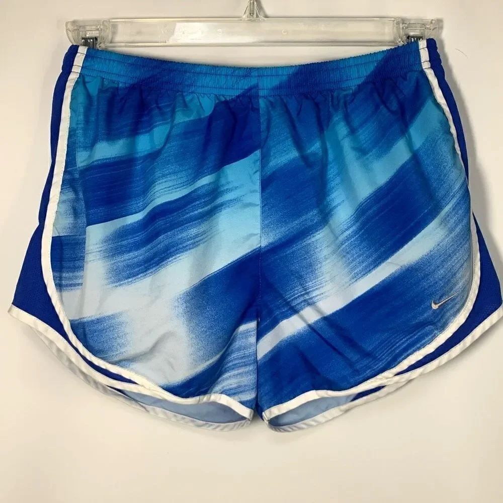Nike Dri-Fit Women's Elastic Waist Lined Athletic Shorts Blue White Size Medium